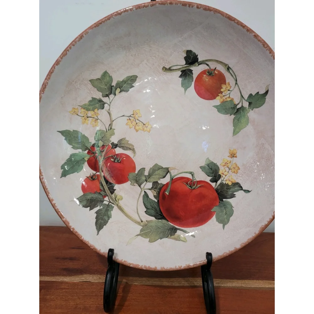Large Round Pasta Bowl 14in Italian Ceramisa Tomatoes Vines Italy EUC Fruit *